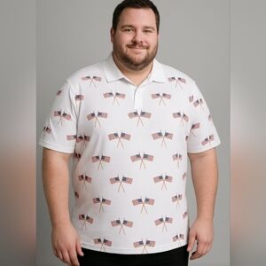 Proud 90 Golf Polo Shirt Size 3X White American Flag Polyester Blend